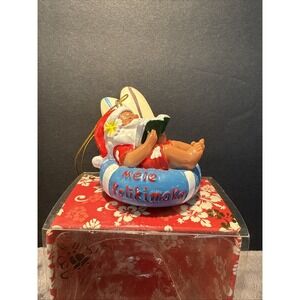 Hawaiian Christmas Santa Ornament Swim Tube Surfboard Hawaii Mele Kalikimaka Nib